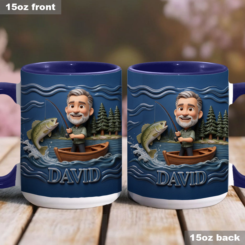 Funny Caricature Custom Mug From Any Photo - Personalized Fishing Accent Mug