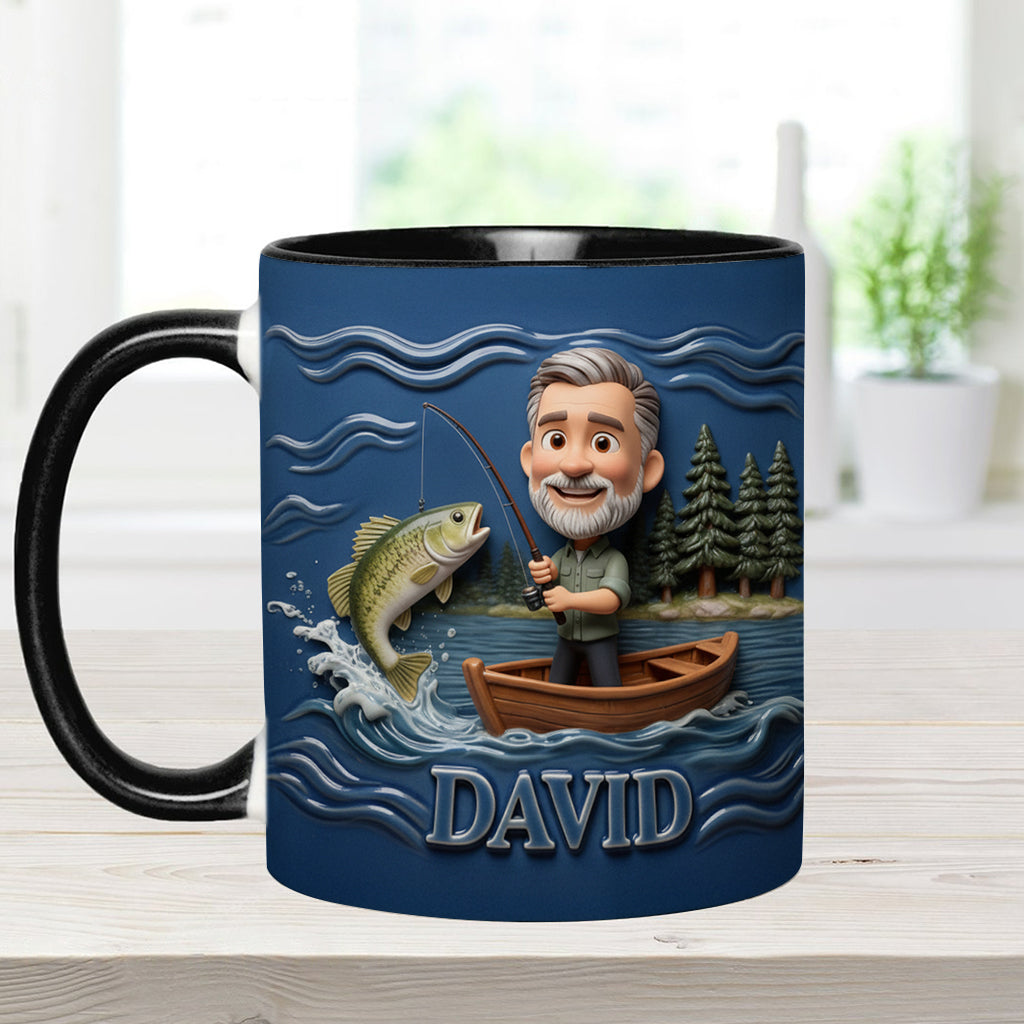 Funny Caricature Custom Mug From Any Photo - Personalized Fishing Accent Mug