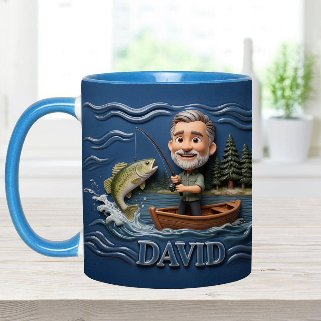 Funny Caricature Custom Mug From Any Photo - Personalized Fishing Accent Mug