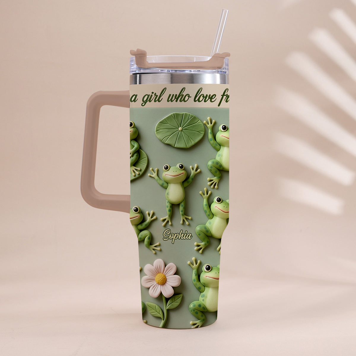 Just A Girl Who Loves Frogs - Personalized Frog Tumbler With Handle