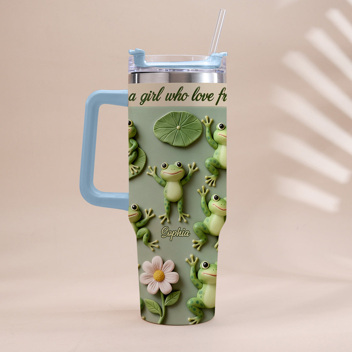 Just A Girl Who Loves Frogs - Personalized Frog Tumbler With Handle