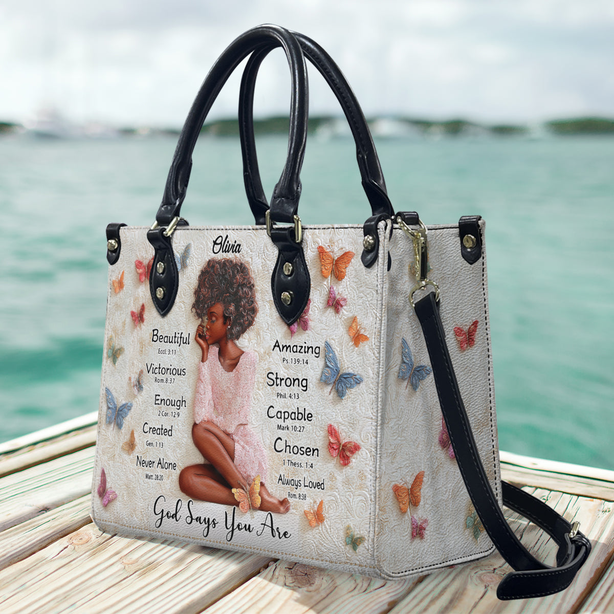 God Says You Are - Personalized African American Leather Handbag
