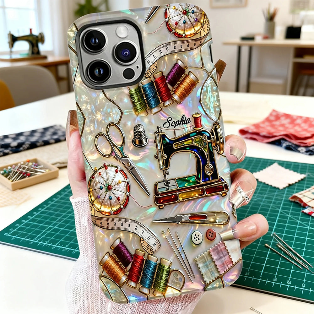 Ich liebe Nähen – Personalisierte Handyhülle mit Nähmotiv