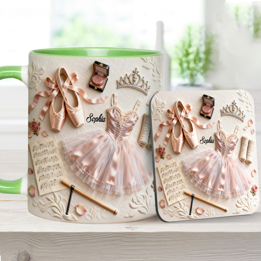 Liebe zum Ballett – Personalisierte Tasse und Untersetzer mit Ballettmotiv