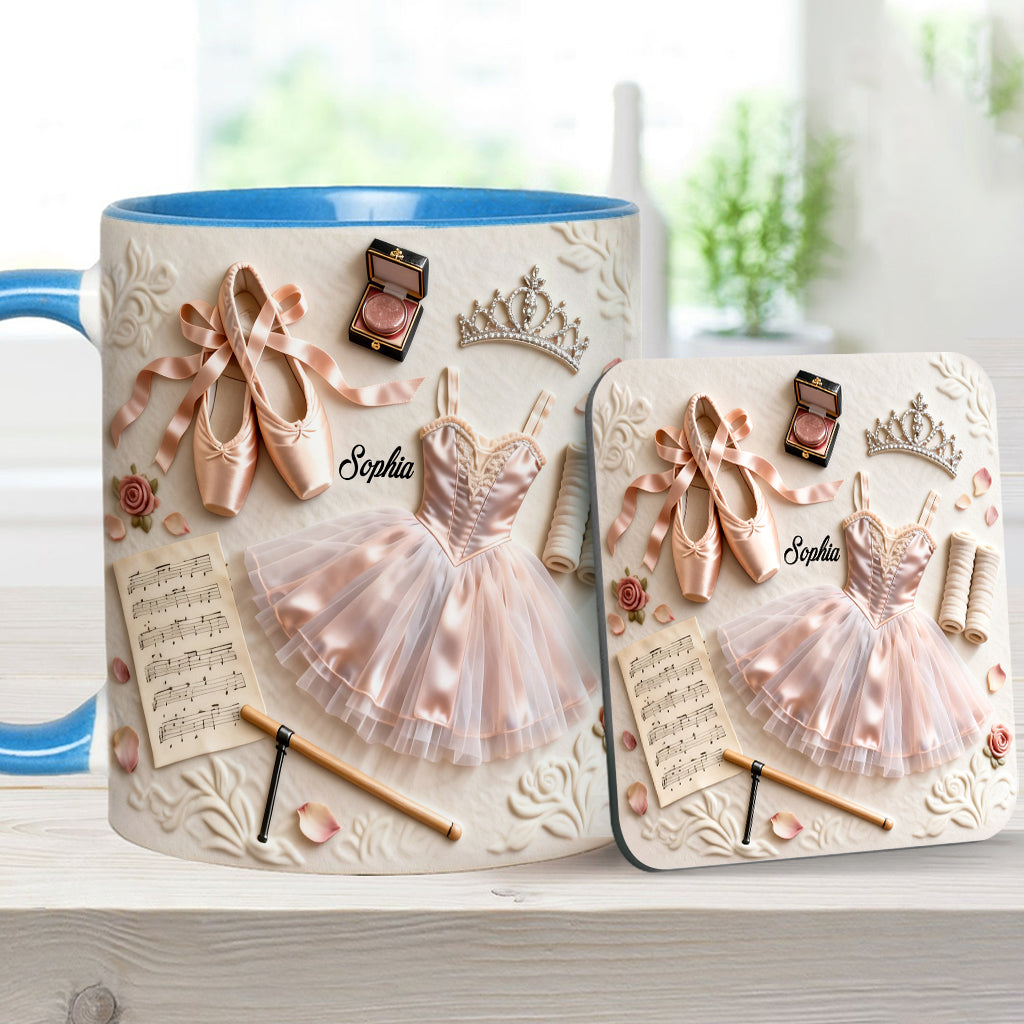 Liebe zum Ballett – Personalisierte Tasse und Untersetzer mit Ballettmotiv