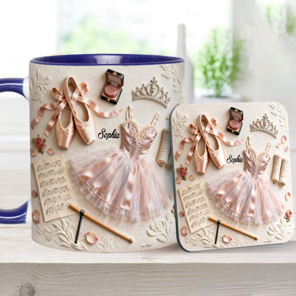 Liebe zum Ballett – Personalisierte Tasse und Untersetzer mit Ballettmotiv