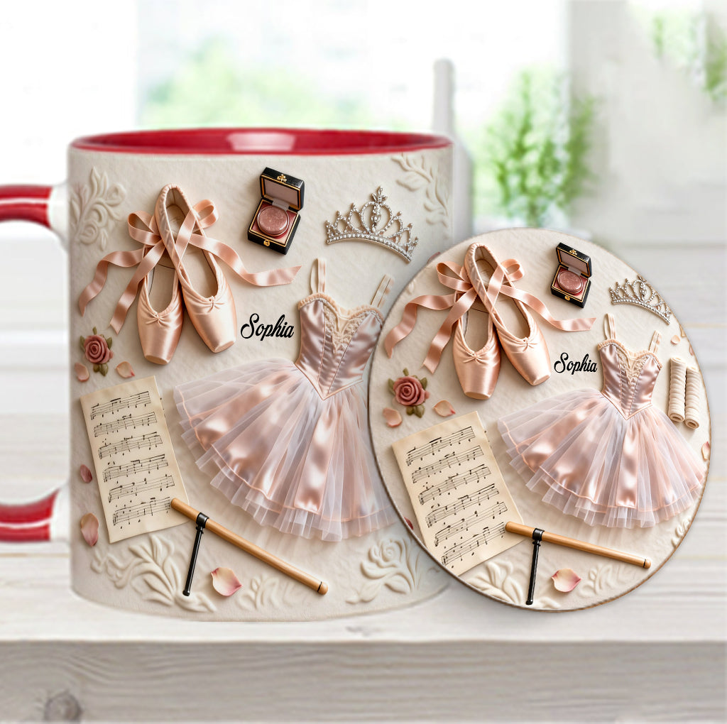 Liebe zum Ballett – Personalisierte Tasse und Untersetzer mit Ballettmotiv