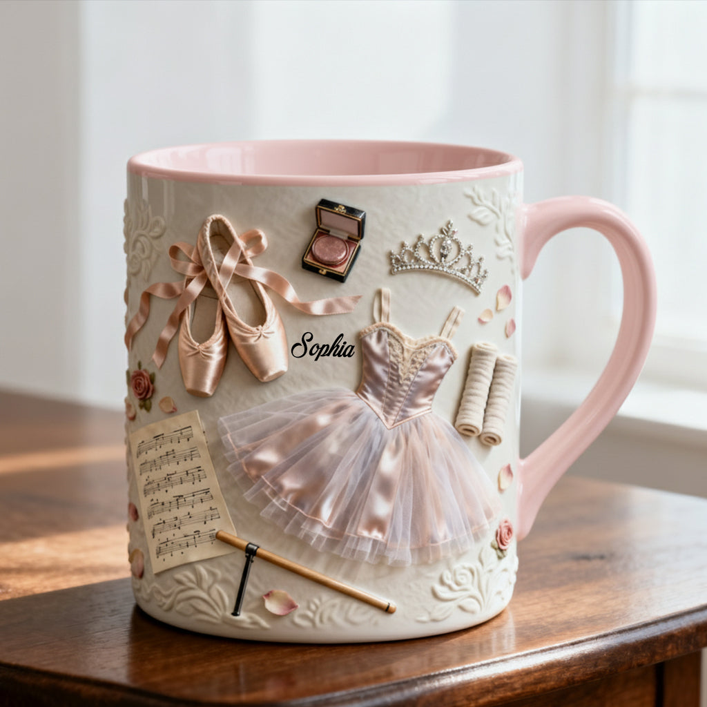 Liebe zum Ballett – Personalisierte Tasse und Untersetzer mit Ballettmotiv