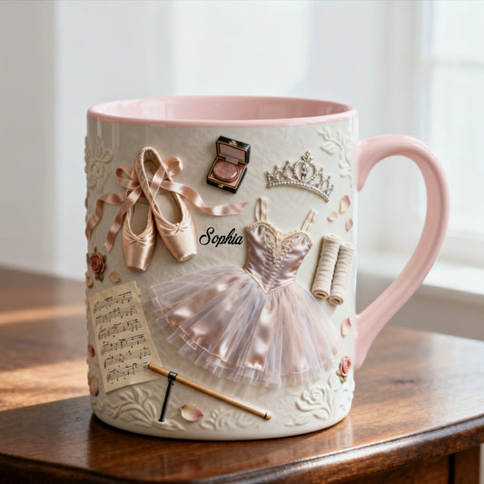 Liebe zum Ballett – Personalisierte Tasse und Untersetzer mit Ballettmotiv