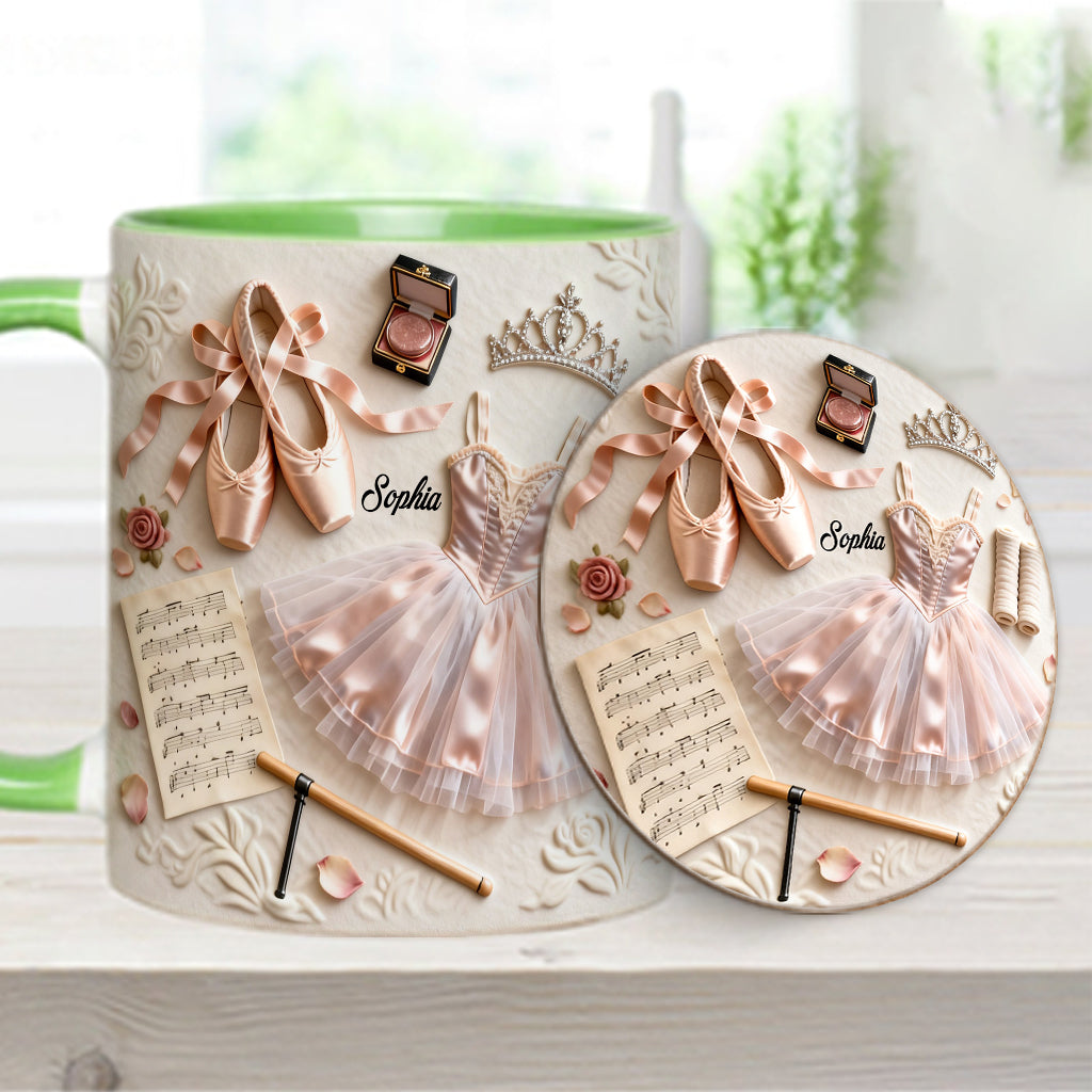 Liebe zum Ballett – Personalisierte Tasse und Untersetzer mit Ballettmotiv