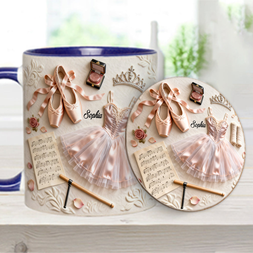 Liebe zum Ballett – Personalisierte Tasse und Untersetzer mit Ballettmotiv