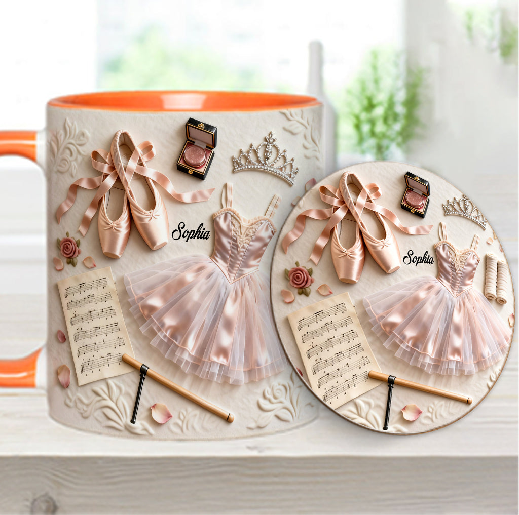 Liebe zum Ballett – Personalisierte Tasse und Untersetzer mit Ballettmotiv