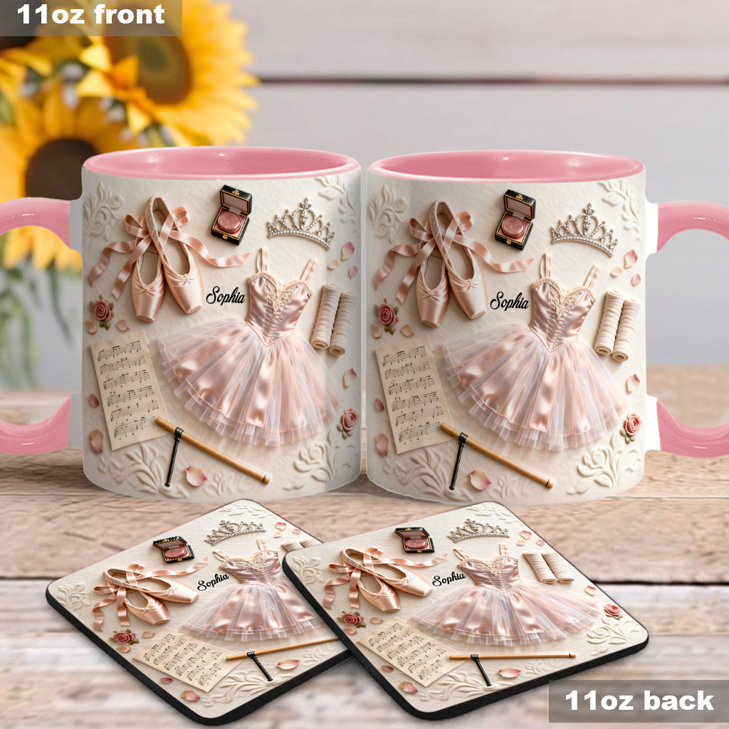 Liebe zum Ballett – Personalisierte Tasse und Untersetzer mit Ballettmotiv