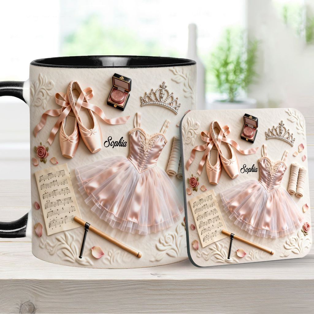 Liebe zum Ballett – Personalisierte Tasse und Untersetzer mit Ballettmotiv