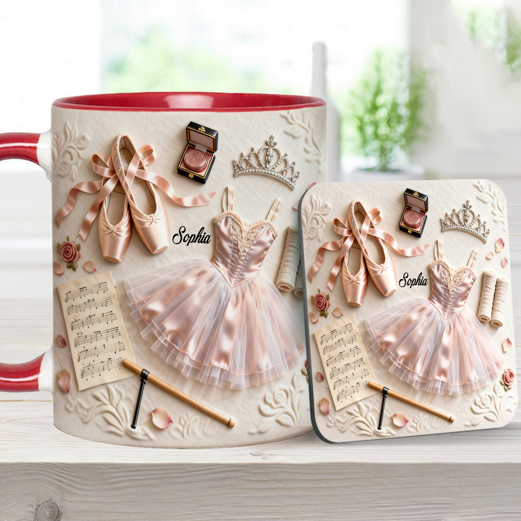 Liebe zum Ballett – Personalisierte Tasse und Untersetzer mit Ballettmotiv