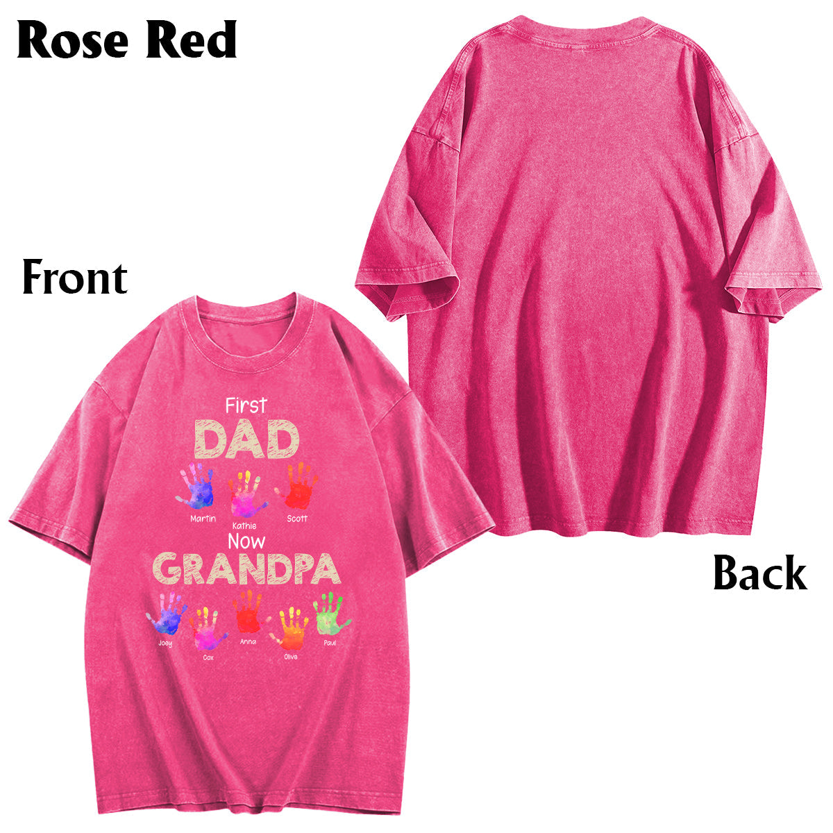 First Dad Now Grandpa Handprints - Personalized Grandpa Wash T-Shirt