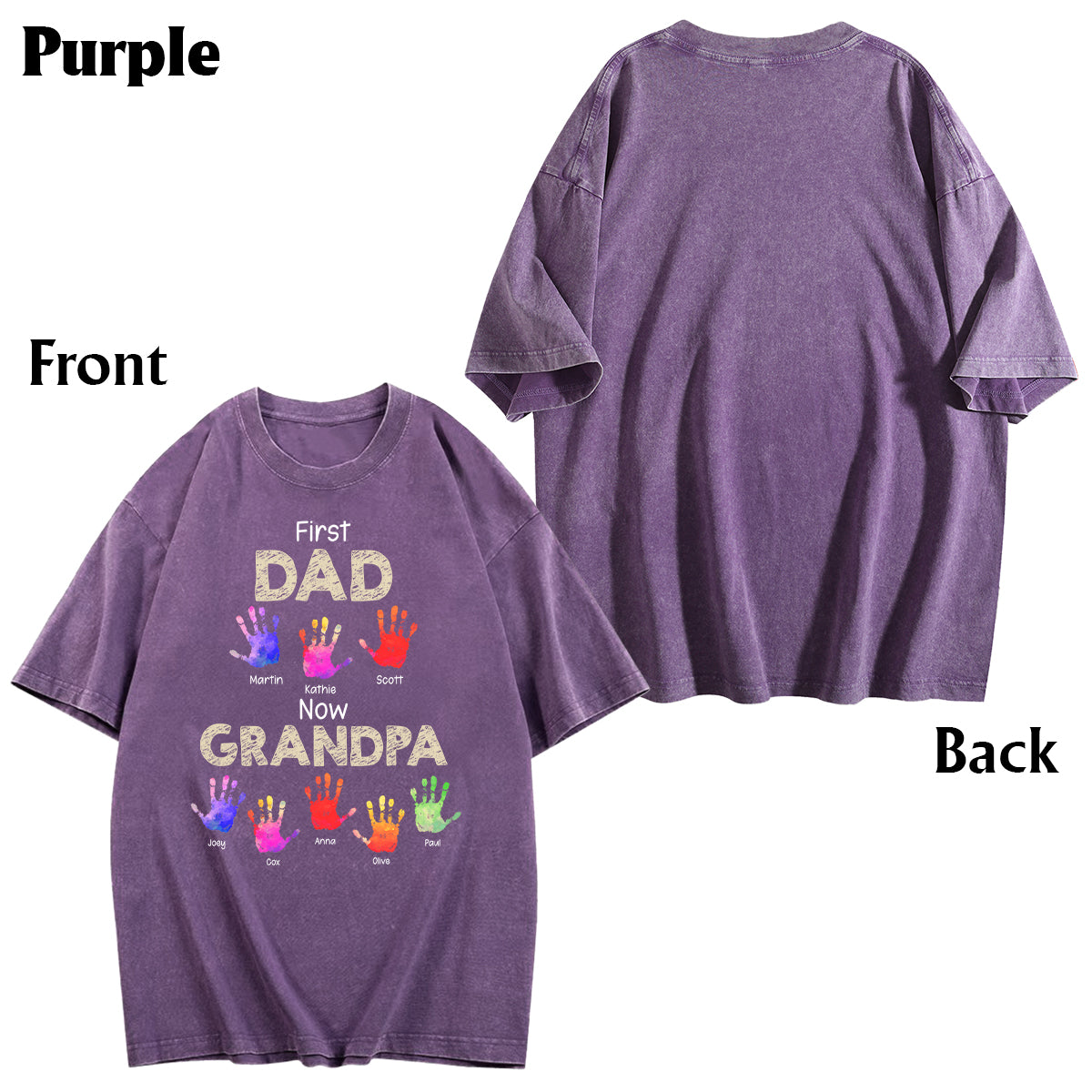 First Dad Now Grandpa Handprints - Personalized Grandpa Wash T-Shirt