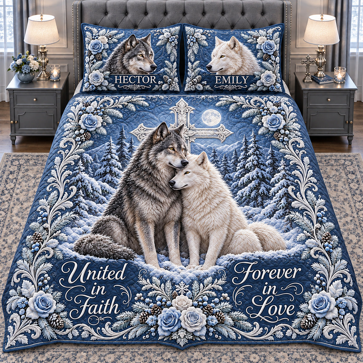 Vereint im Glauben - Personalisierbares Wolf Quilt Set
