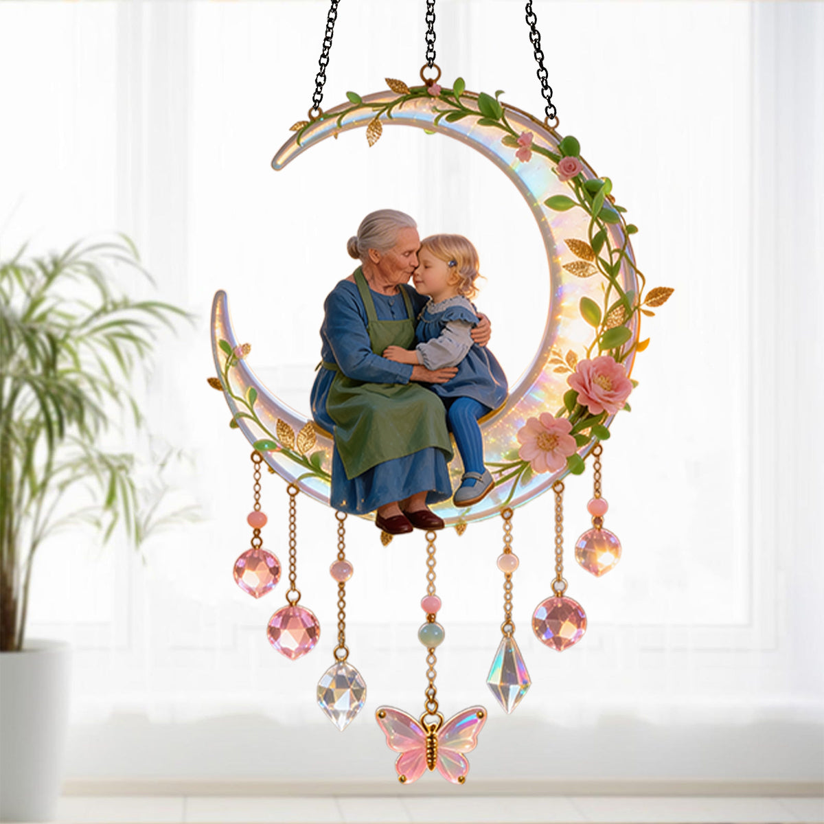 Ich liebe dich bis zum Mond, Geschenk für Mama und Oma - Personalisierter Fensterhänger mit Anhängern