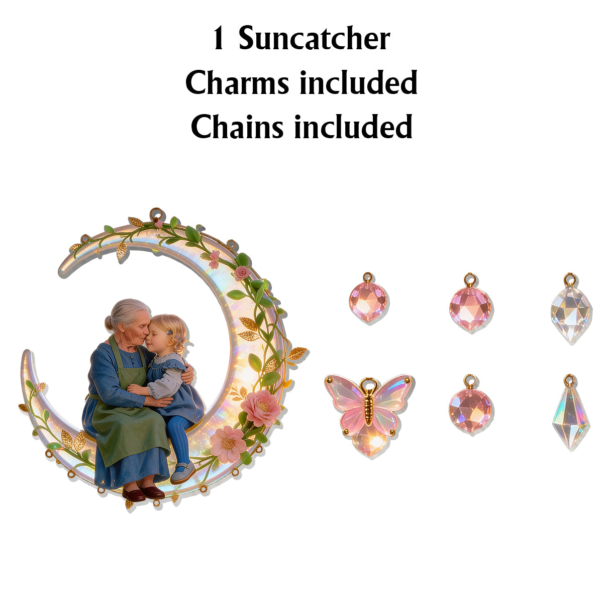 Ich liebe dich bis zum Mond, Geschenk für Mama und Oma - Personalisierter Fensterhänger mit Anhängern