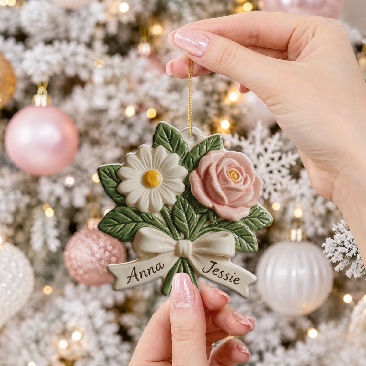 Birth Flowers Besties - Personalized Bestie Custom Shape Ceramic Ornament