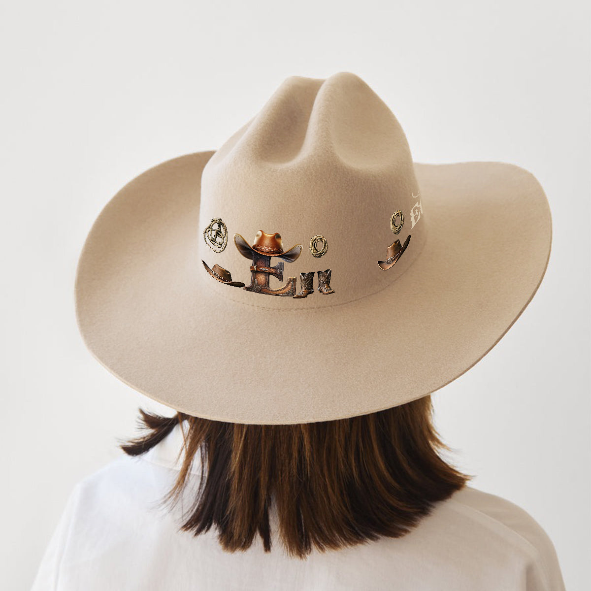 Chapeau de cowboy à large bord personnalisé avec initiale style western - Chapeau de cowboy à large bord pour cowgirl