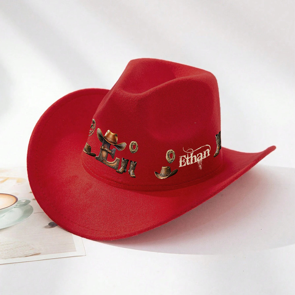 Chapeau de cowboy à large bord personnalisé avec initiale style western - Chapeau de cowboy à large bord pour cowgirl