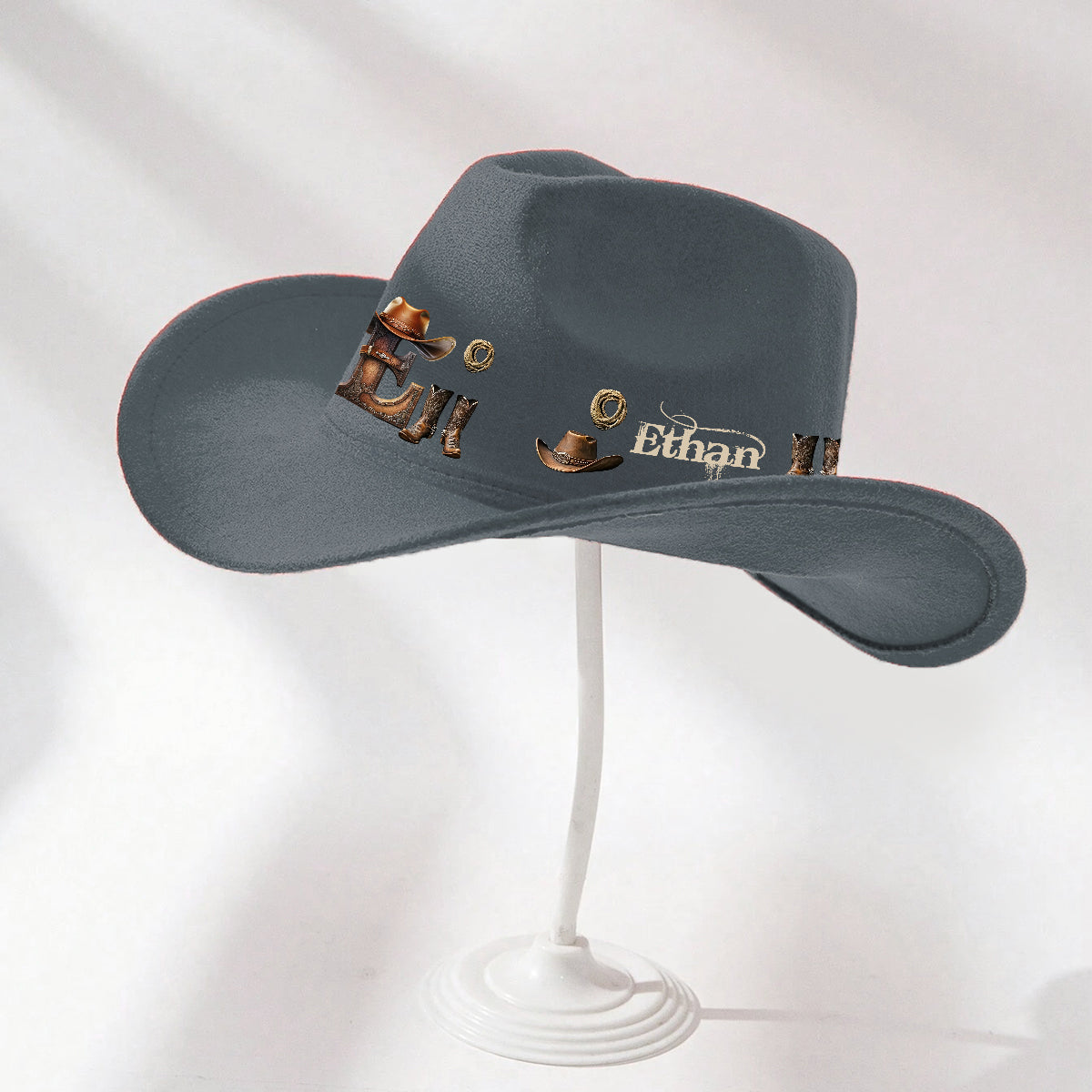 Chapeau de cowboy à large bord personnalisé avec initiale style western - Chapeau de cowboy à large bord pour cowgirl