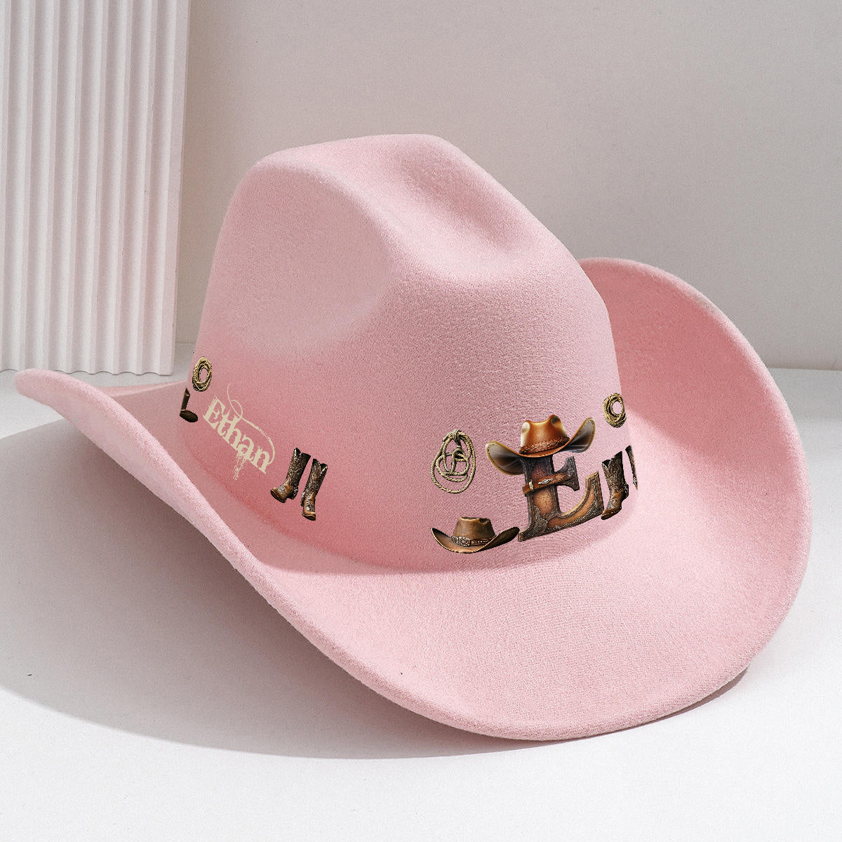 Chapeau de cowboy à large bord personnalisé avec initiale style western - Chapeau de cowboy à large bord pour cowgirl