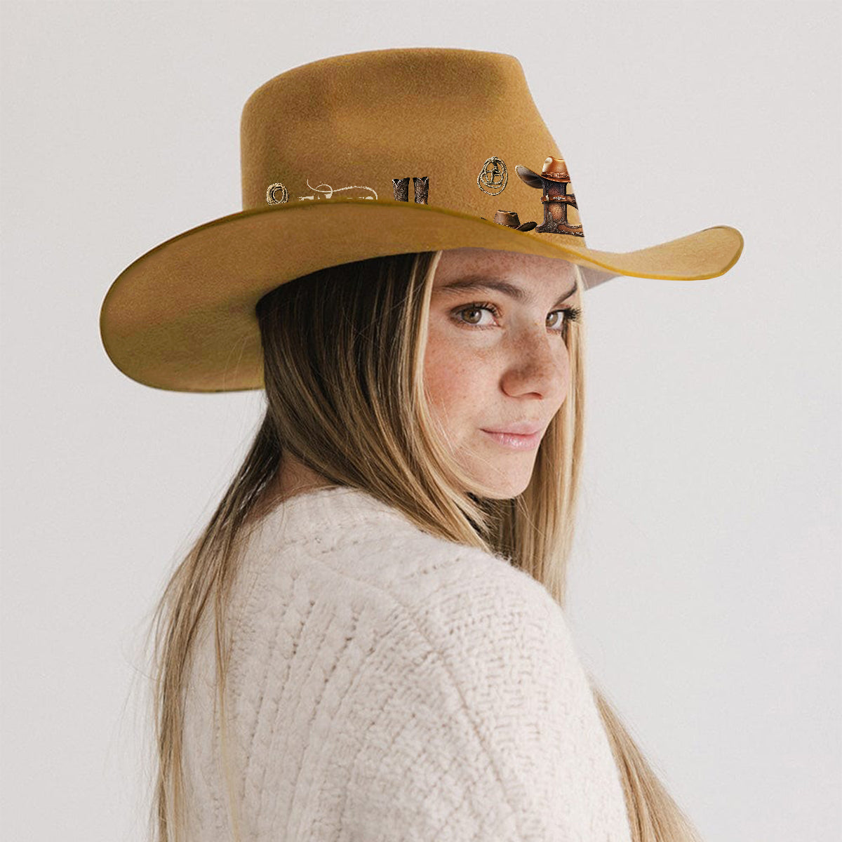 Chapeau de cowboy à large bord personnalisé avec initiale style western - Chapeau de cowboy à large bord pour cowgirl