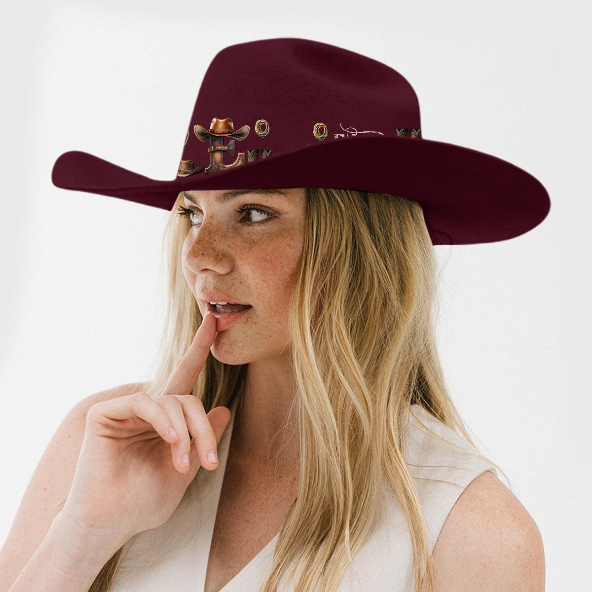 Chapeau de cowboy à large bord personnalisé avec initiale style western - Chapeau de cowboy à large bord pour cowgirl