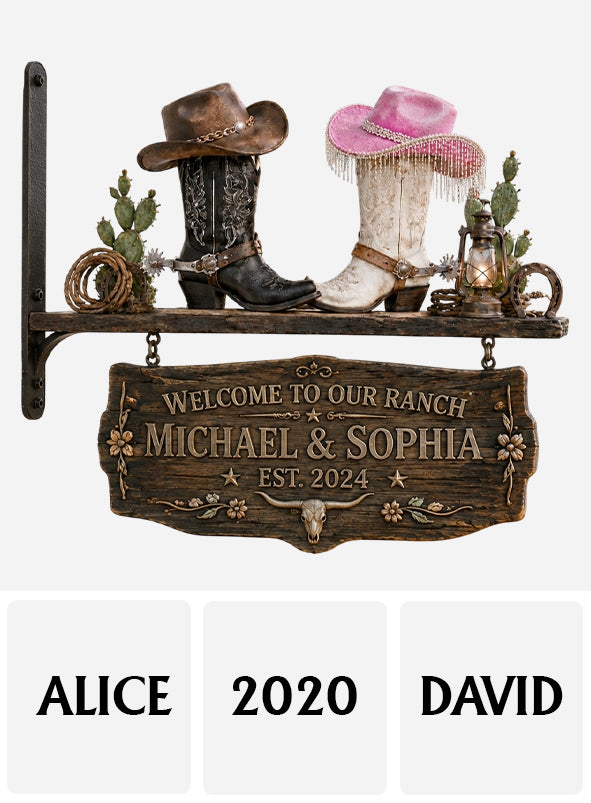 Couple Cowboy Cowgirl - Panneau en Bois Personnalisé pour Mur