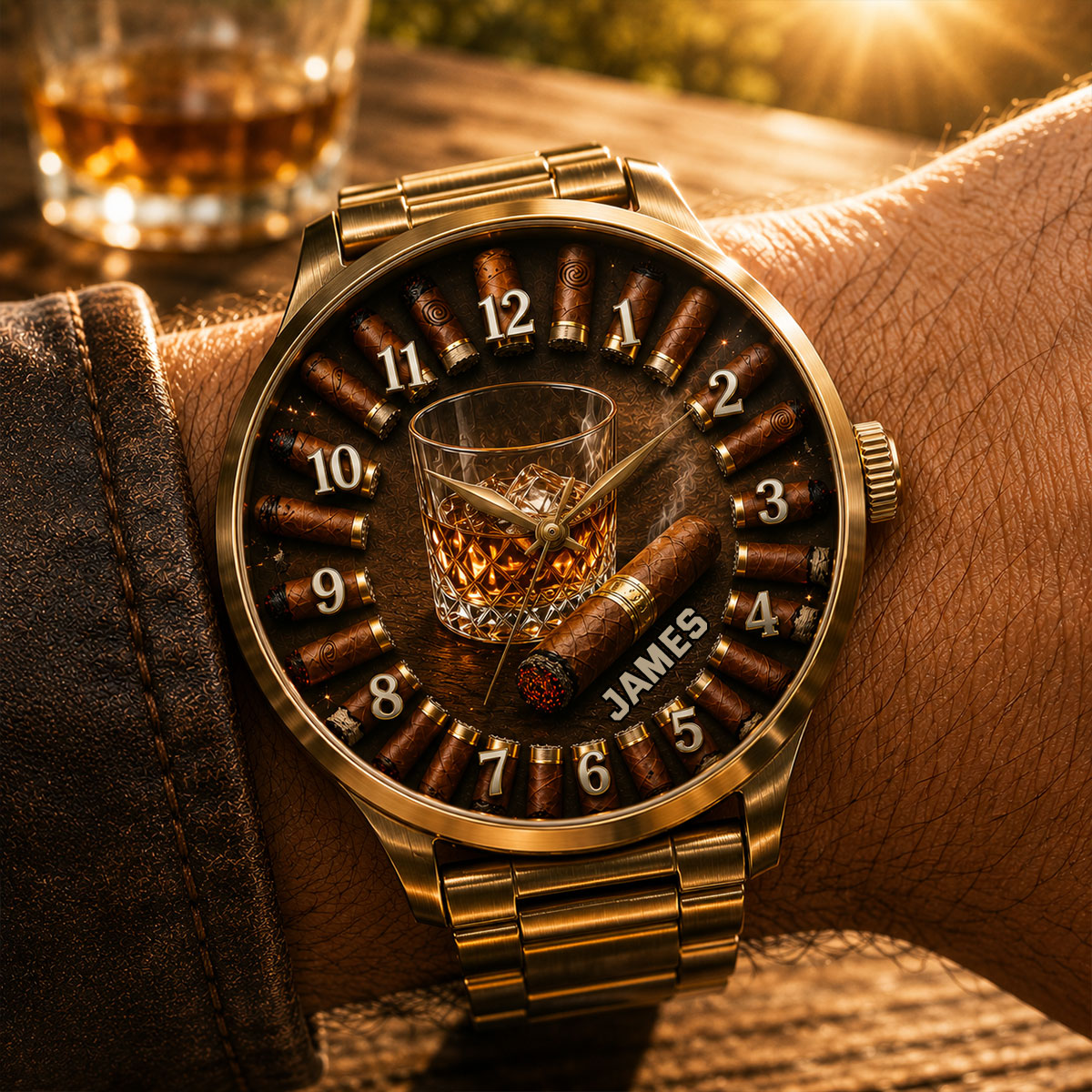 Whiskey und Zigarre, Geschenk für Männer - Personalisierte Whisky Armbanduhr