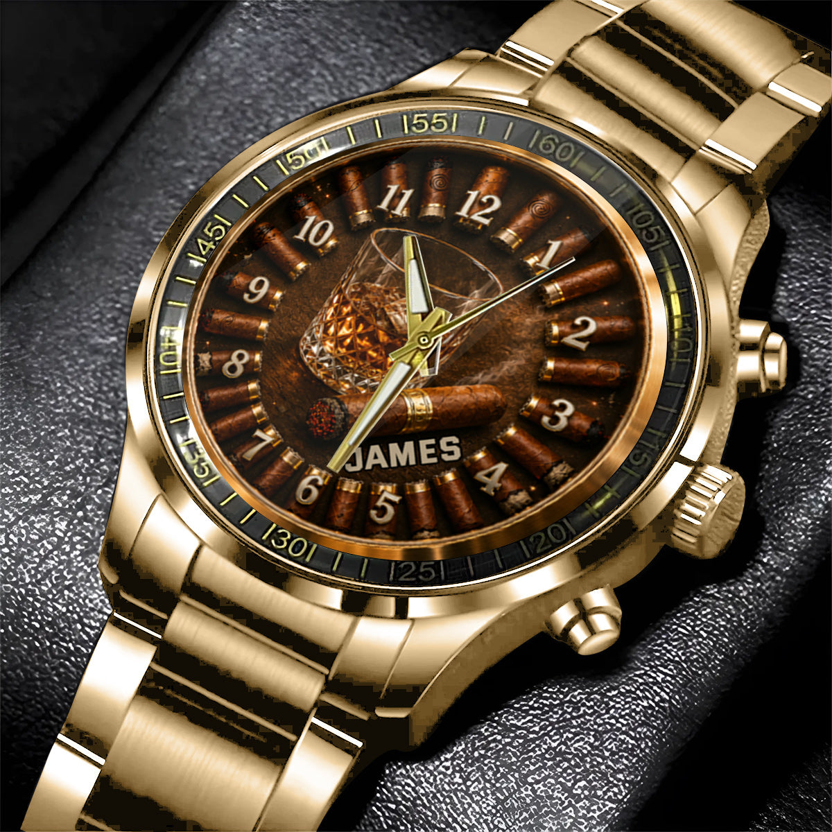 Whiskey und Zigarre, Geschenk für Männer - Personalisierte Whisky Armbanduhr