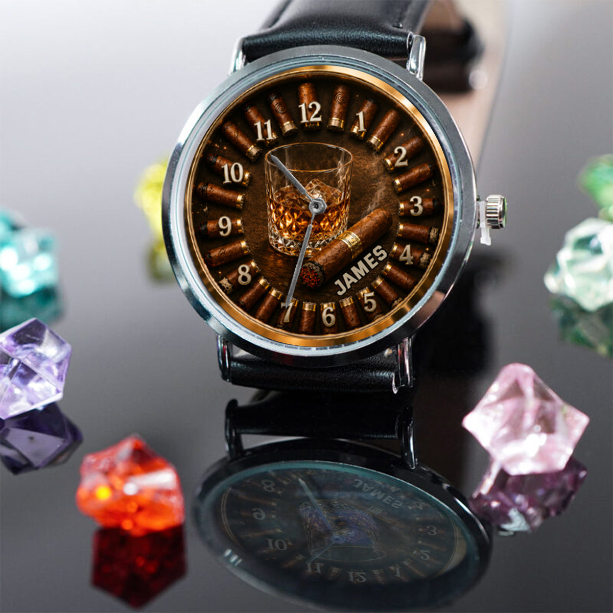 Whiskey und Zigarre, Geschenk für Männer - Personalisierte Whisky Armbanduhr