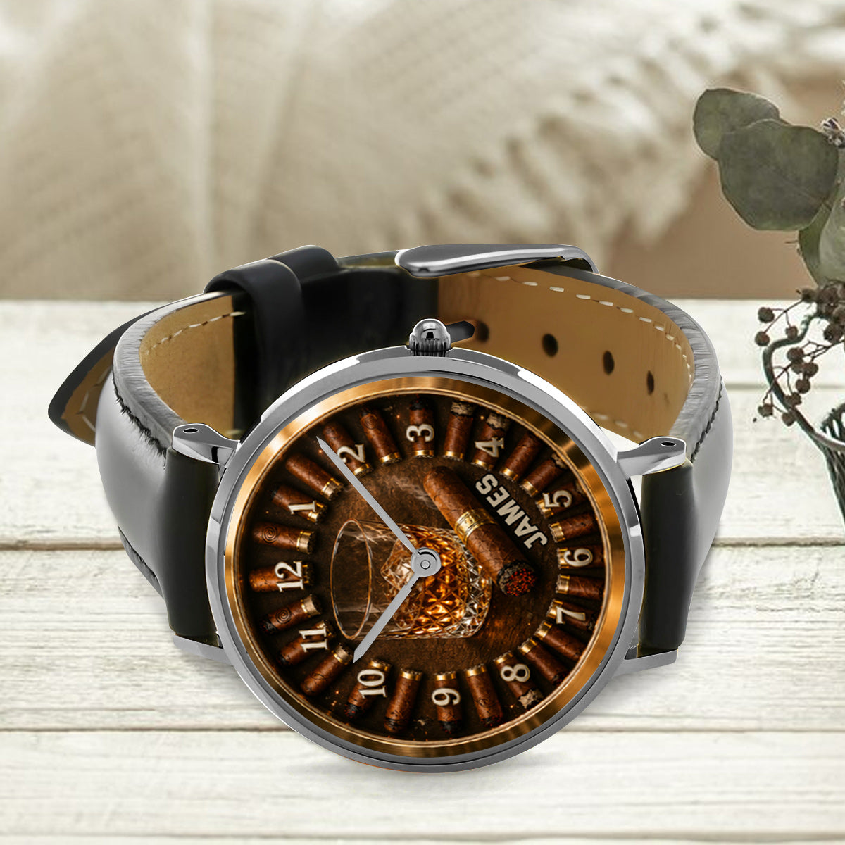 Whiskey und Zigarre, Geschenk für Männer - Personalisierte Whisky Armbanduhr