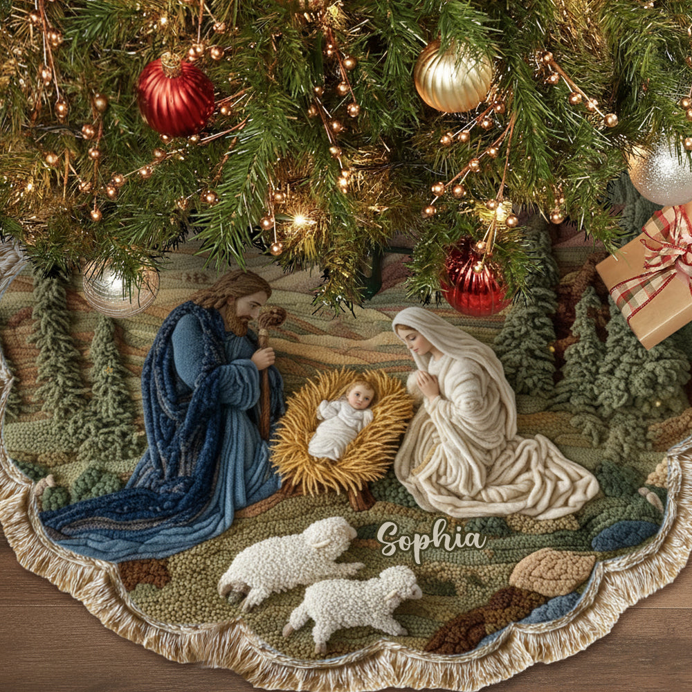 Nativity Moment - Personalized Christian Shaped Tree Skirt