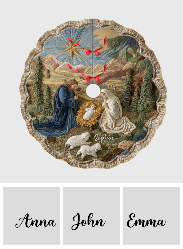 Nativity Moment - Personalized Christian Shaped Tree Skirt