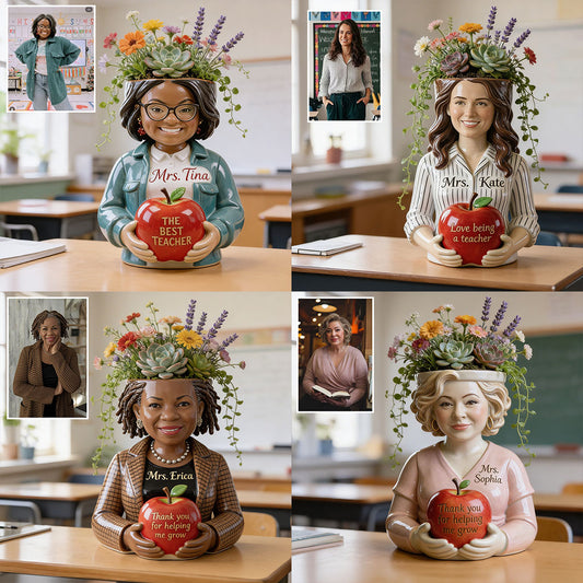 Custom Any Photo Thank You For Helping Me Grow - Personalized Teacher Acrylic Pot