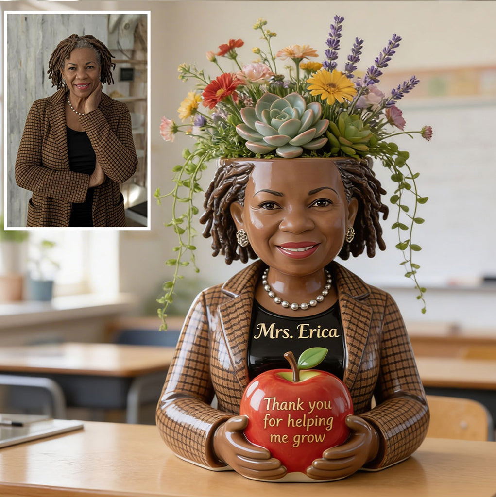 Custom Any Photo Thank You For Helping Me Grow - Personalized Teacher Acrylic Pot