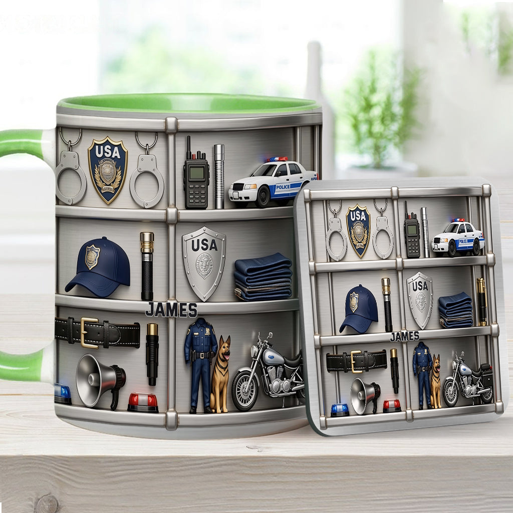 Serve And Protect - Personalized Police Officer Accent Mug & Coaster