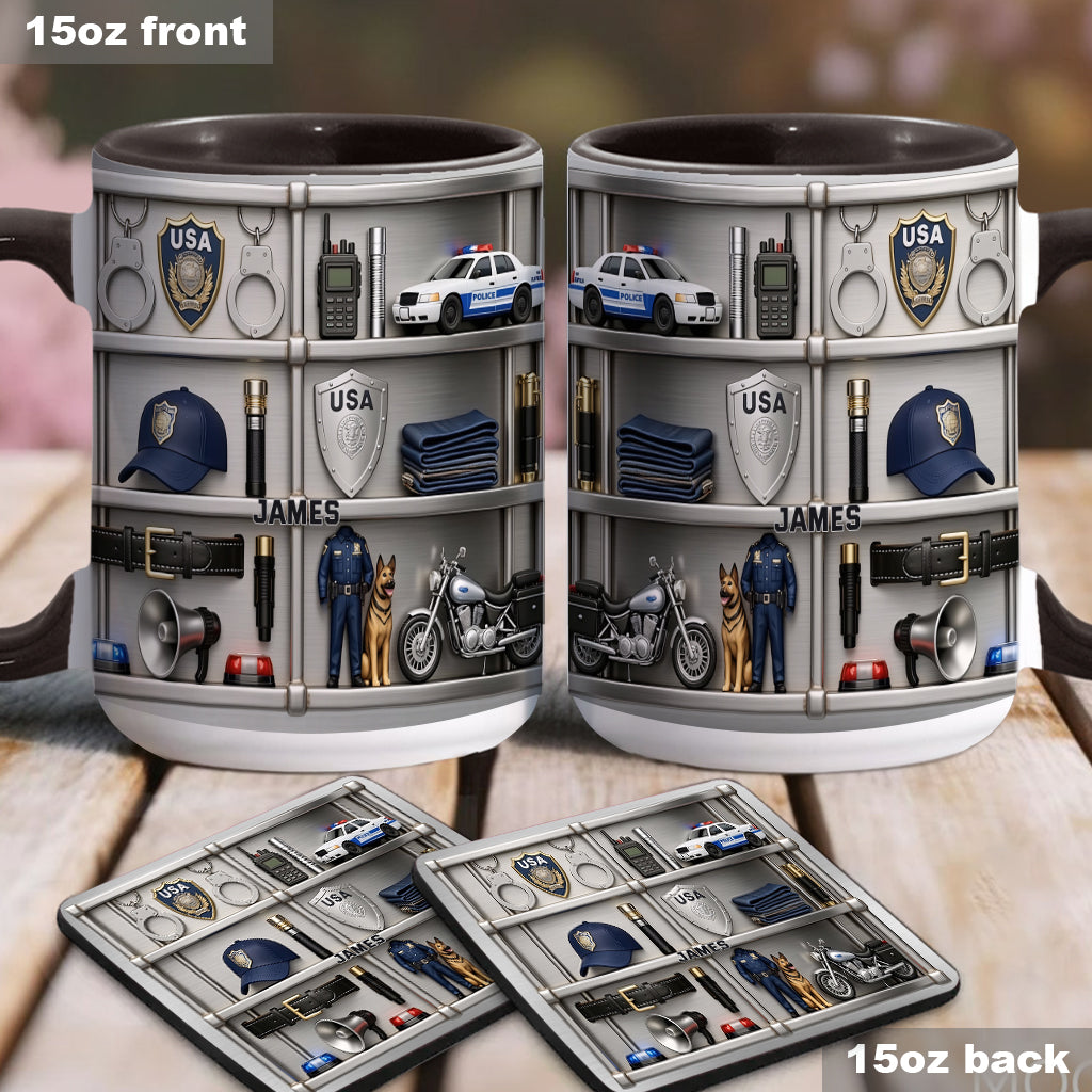 Serve And Protect - Personalized Police Officer Accent Mug & Coaster