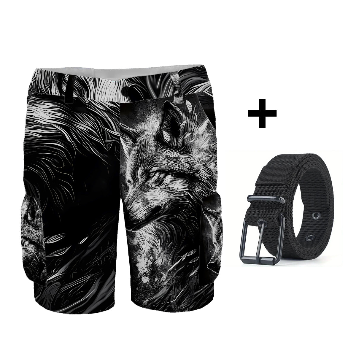 Strong Wolf – Personalisierte Wolf-Cargoshorts mit Gürtel