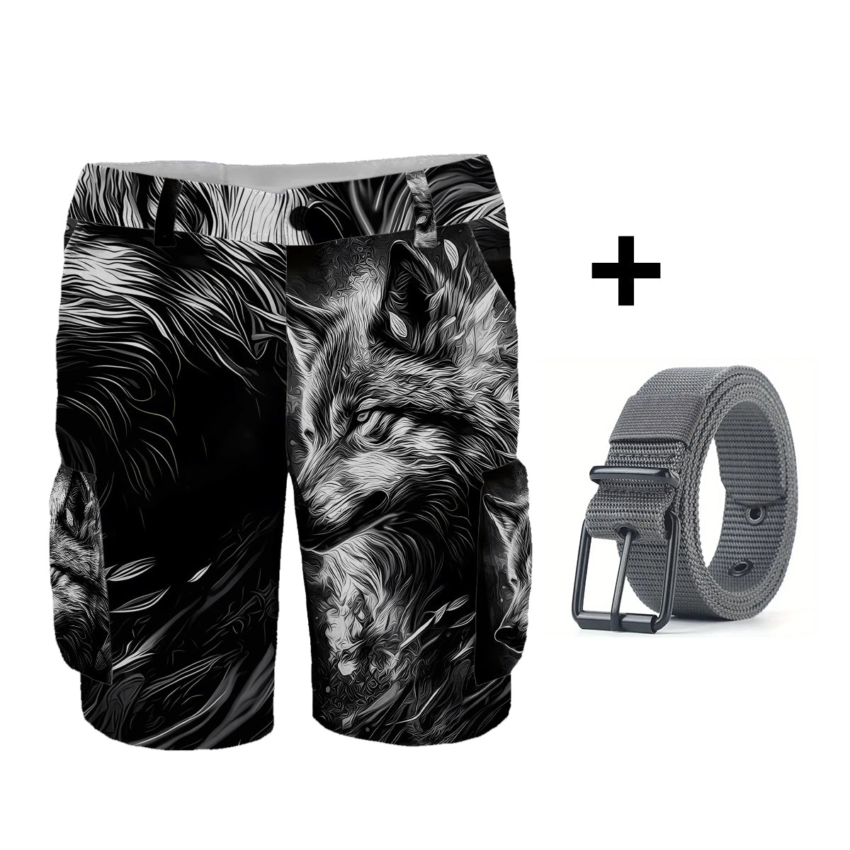 Strong Wolf – Personalisierte Wolf-Cargoshorts mit Gürtel