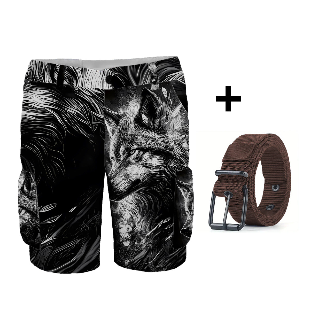 Strong Wolf – Personalisierte Wolf-Cargoshorts mit Gürtel