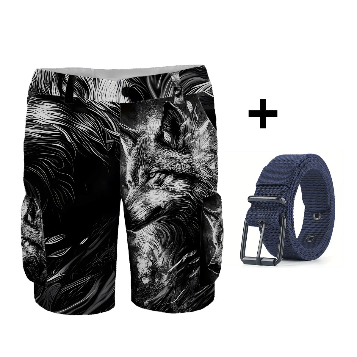 Strong Wolf – Personalisierte Wolf-Cargoshorts mit Gürtel