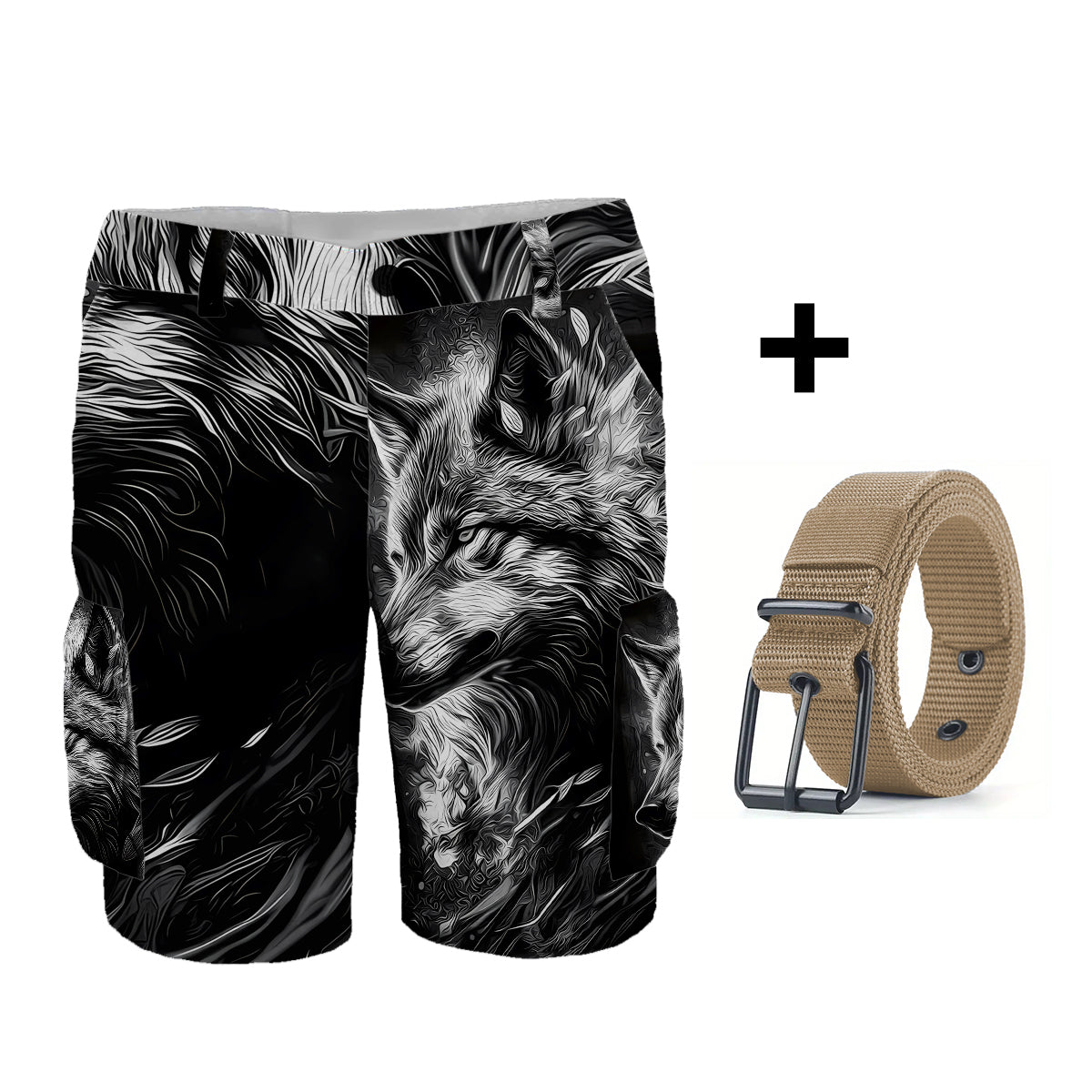 Strong Wolf – Personalisierte Wolf-Cargoshorts mit Gürtel