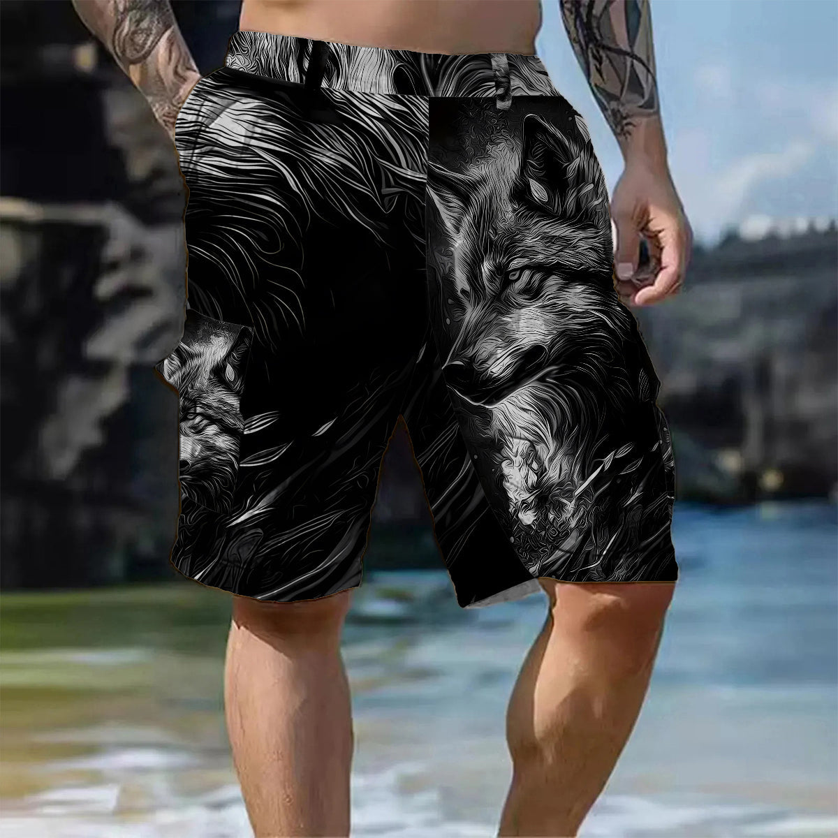 Strong Wolf – Personalisierte Wolf-Cargoshorts mit Gürtel