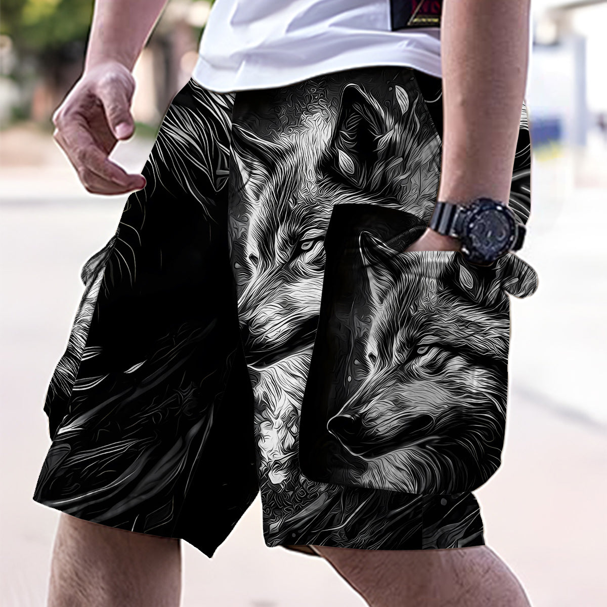 Strong Wolf – Personalisierte Wolf-Cargoshorts mit Gürtel