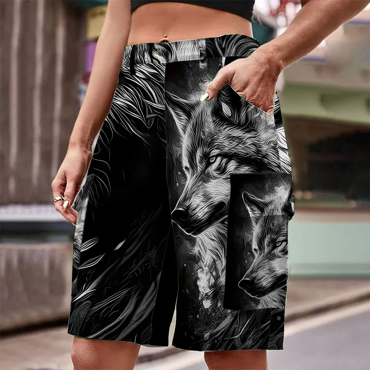 Strong Wolf – Personalisierte Wolf-Cargoshorts mit Gürtel